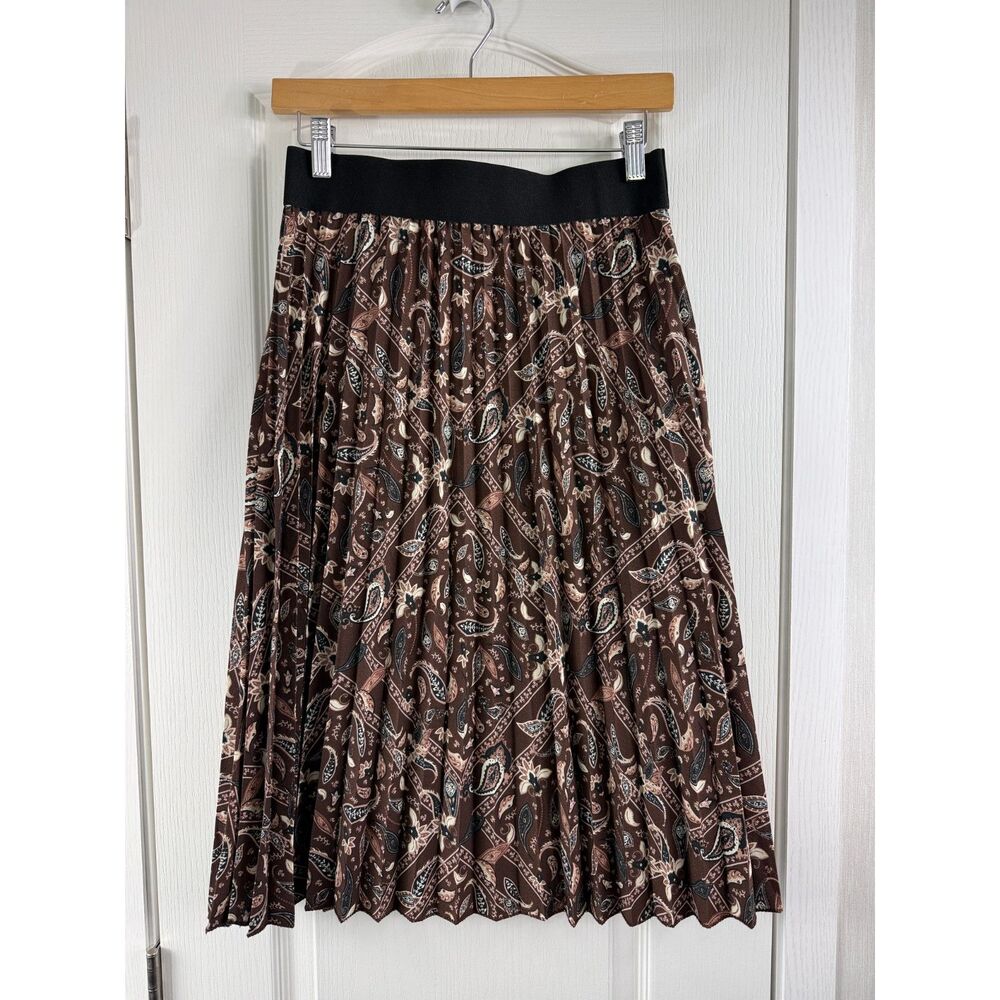 Metrowear Women’s Skirt Size S Brown Paisley Pleated Midi Elastic Waist